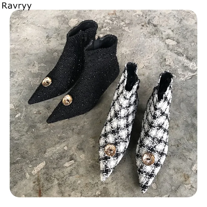 

Elegant Woman Ankle Booties black white grid mixed color women Short Boot pointed toe Fashion Female Shoe 2019 Autumn Outfit