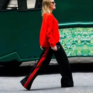 black pants with red stripe womens