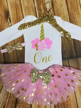 

customize name glitter 1st unicorn first birthday bodysuit onepiece Tutu Dress romper Outfit Set baby shower party favors