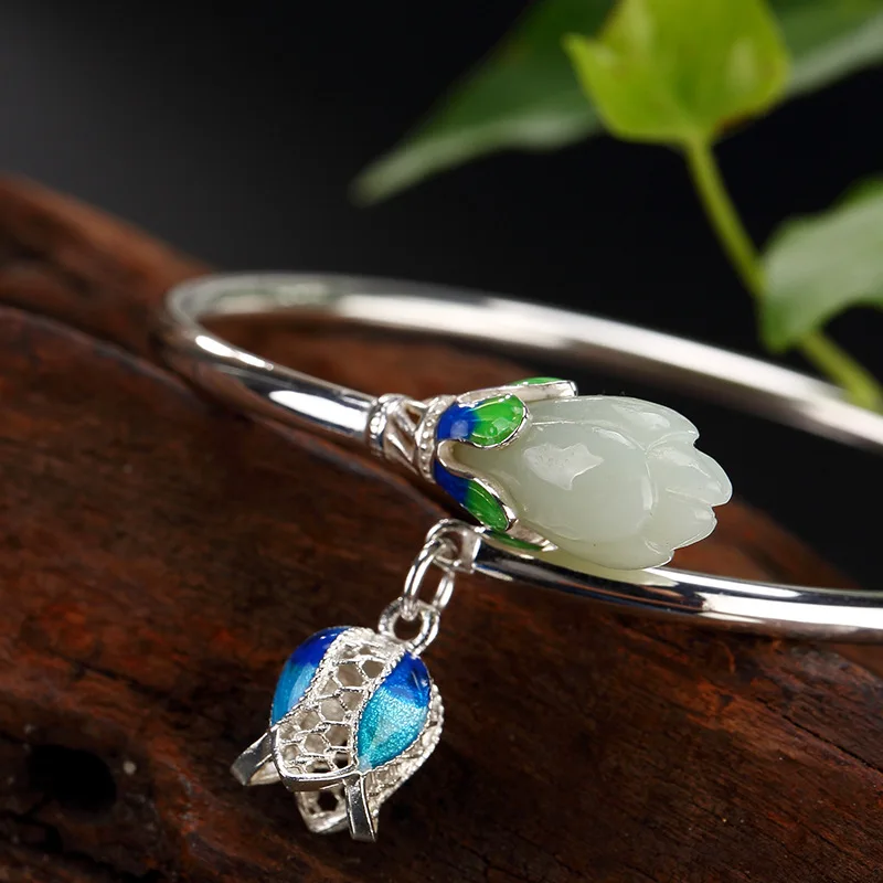 Jade bangles 925 sterling silver mosaic he tian jade-stone Enamel bangles for women wild charm fine jewelry ethnic design gift
Jade bangles 925 sterling silver mosaic he tian jade-stone Enamel bangles for women wild charm fine jewelry ethnic design gift