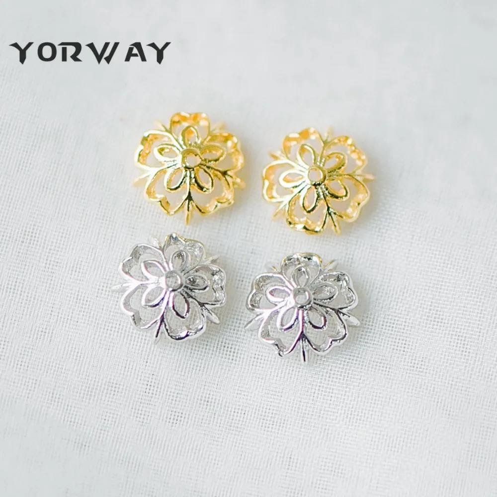 

20pcs/lot Gold/ Silver Floral Bead Caps 9mm, Fit 10-12mm Beads, Real Gold/ Rhodium plated Brass, Lead Nickel Free (GB-053)
