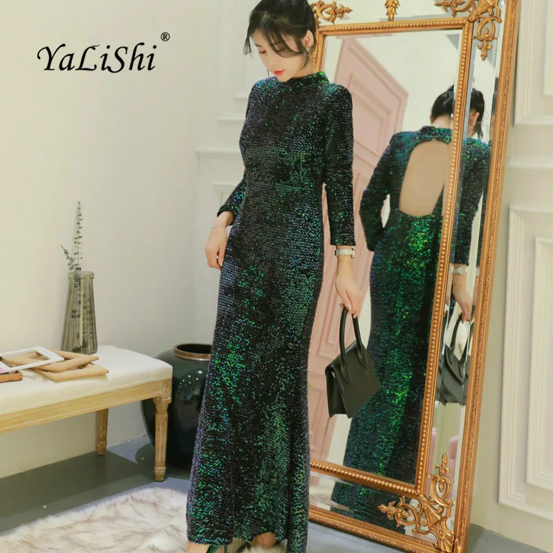 Women Solid Mermaid Dress 2018 Autumn Green Long Sleeve Stand Backless Floor-length Vintage Sequins Party Dress Vestidos Dresses
Women Solid Mermaid Dress 2018 Autumn Green Long Sleeve Stand Backless Floor-length Vintage Sequins Party Dress Vestidos Dresses