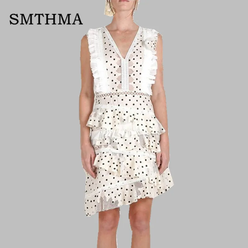 SMTHMA 2019 Summer Sleeveless Runway Dresses Women For High Waist Dot Ruffle Dress Female Lace hollow Sexy V-neck party dress
SMTHMA 2019 Summer Sleeveless Runway Dresses Women For High Waist Dot Ruffle Dress Female Lace hollow Sexy V-neck party dress