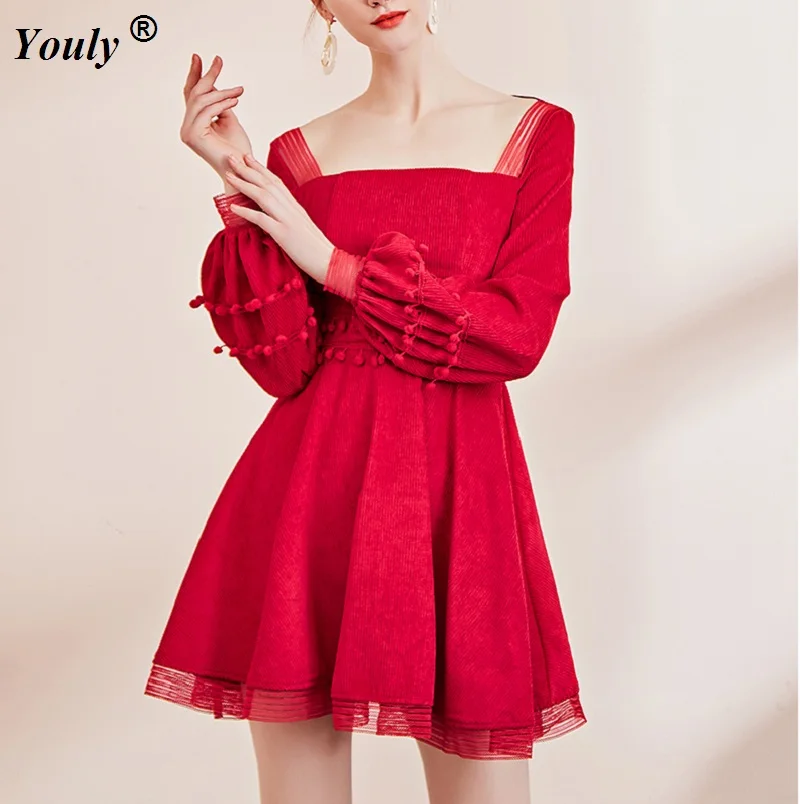 Vintage Red Lantern Sleeve Corduroy Party Dress 2018 Elegant women Sashes Solid Lace Casual Sexy Autumn Winter Dress Vestidos
Vintage Red Lantern Sleeve Corduroy Party Dress 2018 Elegant women Sashes Solid Lace Casual Sexy Autumn Winter Dress Vestidos