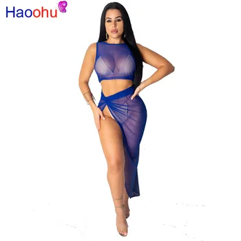 HAOOHU Sexy Sheer Mesh Skirt 2 Piece Set Summer Sleeveless Crop Top and High Split Skirt Slim Bodycon Beach Night Club Outfits
HAOOHU Sexy Sheer Mesh Skirt 2 Piece Set Summer Sleeveless Crop Top and High Split Skirt Slim Bodycon Beach Night Club Outfits
