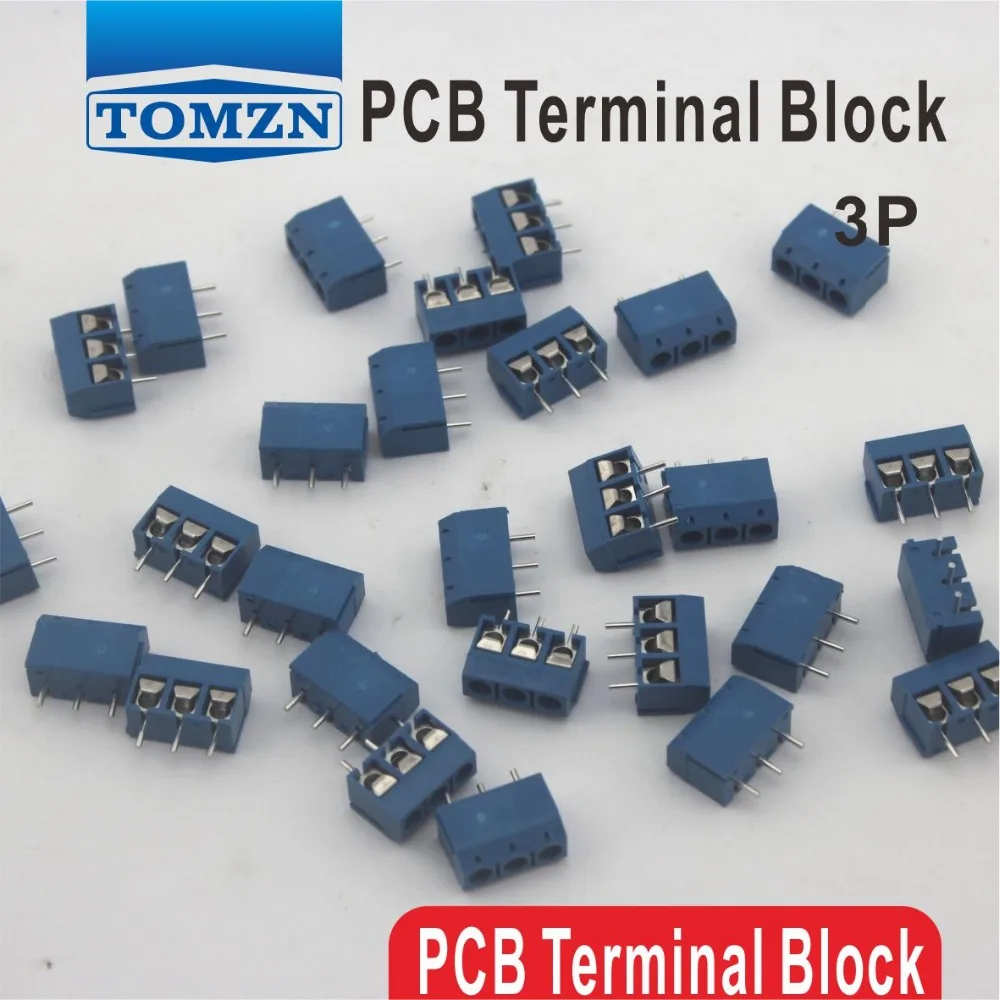 

100 pcs 3 Pin Screw blue PCB Terminal Block Connector 5mm Pitch