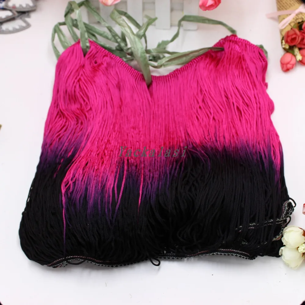 

10 Yds Latin Fringe Dip Dye Ombre Tassel Soft Rayon Latin Macrame Dance Dress Trimming Samba Skirt Tassel Pink/Black 25CM