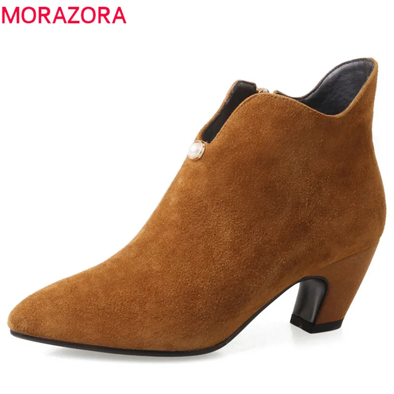 MORAZORA 2018 big size 34-42 suede leather winter boots pointed toe zipper ankle boots for women square heels shoes woman
MORAZORA 2018 big size 34-42 suede leather winter boots pointed toe zipper ankle boots for women square heels shoes woman