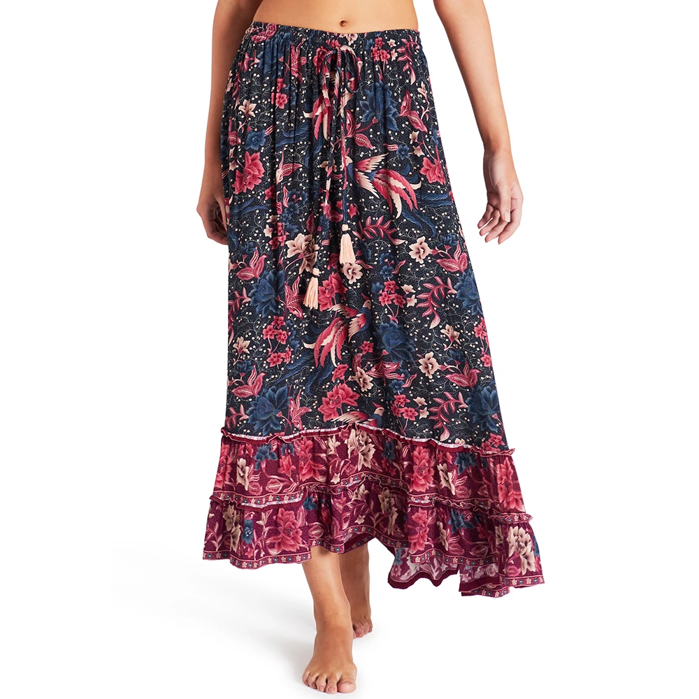 KHLLE YOSE Floral Maxi Skirt Women Bohemian Red Long Skirt Rayon Elastic Waist Frill Ruffle Tassels Tie Up Hippie Holiday Skrit
KHLLE YOSE Floral Maxi Skirt Women Bohemian Red Long Skirt Rayon Elastic Waist Frill Ruffle Tassels Tie Up Hippie Holiday Skrit