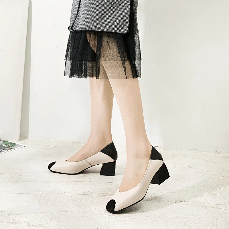 2019 spring new fashion simple color matching high heel women leather comfortable versatile square with single shoes
2019 spring new fashion simple color matching high heel women leather comfortable versatile square with single shoes