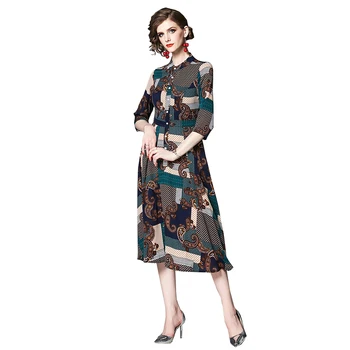 Vintage Printed Woman Spring Dress Stand Collar Ladies Elegant Mid Dress Slim Woman A-line Party Dress 2019 New Summer Dress
Vintage Printed Woman Spring Dress Stand Collar Ladies Elegant Mid Dress Slim Woman A-line Party Dress 2019 New Summer Dress
