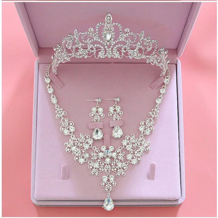 Fashion Wedding Bridal Jewelry Sets Silver Crystal Rhinestone Tiara Crown Earring Necklace Bride Women Pageant Prom Set | Украшения и