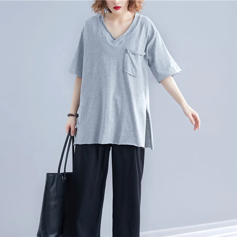 Johnature 2019 Summer 3 Colors Simple Solid Color Loose V-neck Short Sleeve Casual Women T-Shirts New Korean Slits Women Tops
Johnature 2019 Summer 3 Colors Simple Solid Color Loose V-neck Short Sleeve Casual Women T-Shirts New Korean Slits Women Tops