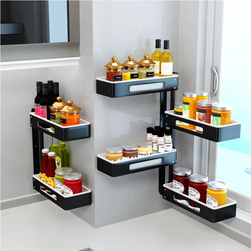 Kitchen Storage Shelf Multifunction Wall Mount Punch Free 180 degree Rotatable 1/2 Layer Spice Rack Bathroom Supplies Organizer
Kitchen Storage Shelf Multifunction Wall Mount Punch Free 180 degree Rotatable 1/2 Layer Spice Rack Bathroom Supplies Organizer