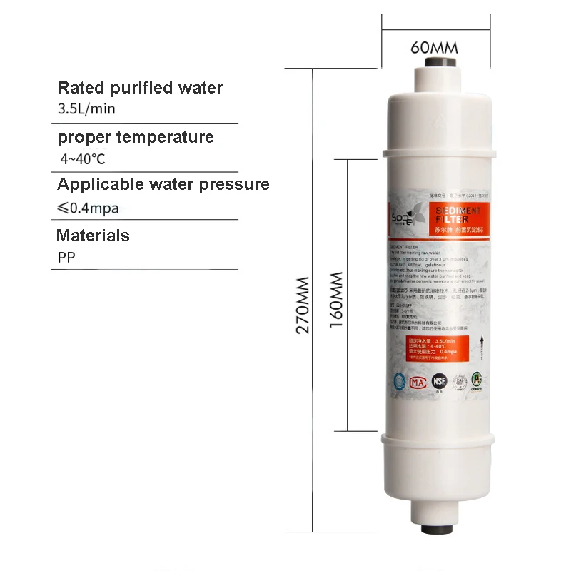 Description Picture 5 of item10 Inch SOOEL Quick connect PPF/SEDIMENT CARTRIDGE with 2 fittings Water Purifier Filter Cartridge Aquarium REVERSE OSMOSIS