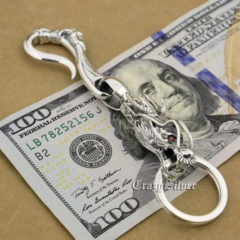 Punk Fashion Dragon Claw Hook Waist Pendant Solid 925 Sterling Silver Cool Men's Biker Dragon Head Keychain Keyring 8C019KC
Punk Fashion Dragon Claw Hook Waist Pendant Solid 925 Sterling Silver Cool Men's Biker Dragon Head Keychain Keyring 8C019KC