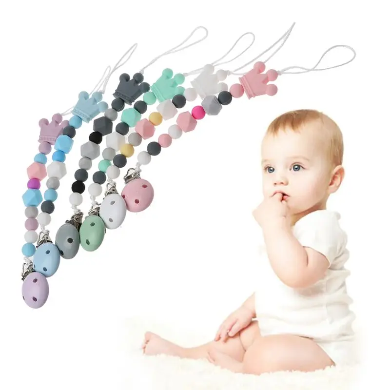 Baby Dummy Chain Silicone Pacifier Clips Bead Dummy Clip Infant Handmade Newborn Teether Toy