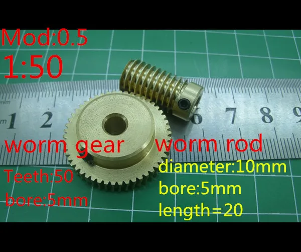 1 set 0.5 mold 50Teeths worm gear reduction ratio of 1:50 worm gear rod diameter 10 length 20 bore 5mm
1 set 0.5 mold 50Teeths worm gear reduction ratio of 1:50 worm gear rod diameter 10 length 20 bore 5mm