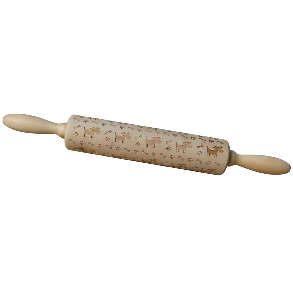 Wooden Dog Bone Paw Embossed Rolling Pin Baking Tools Kids Party Favors