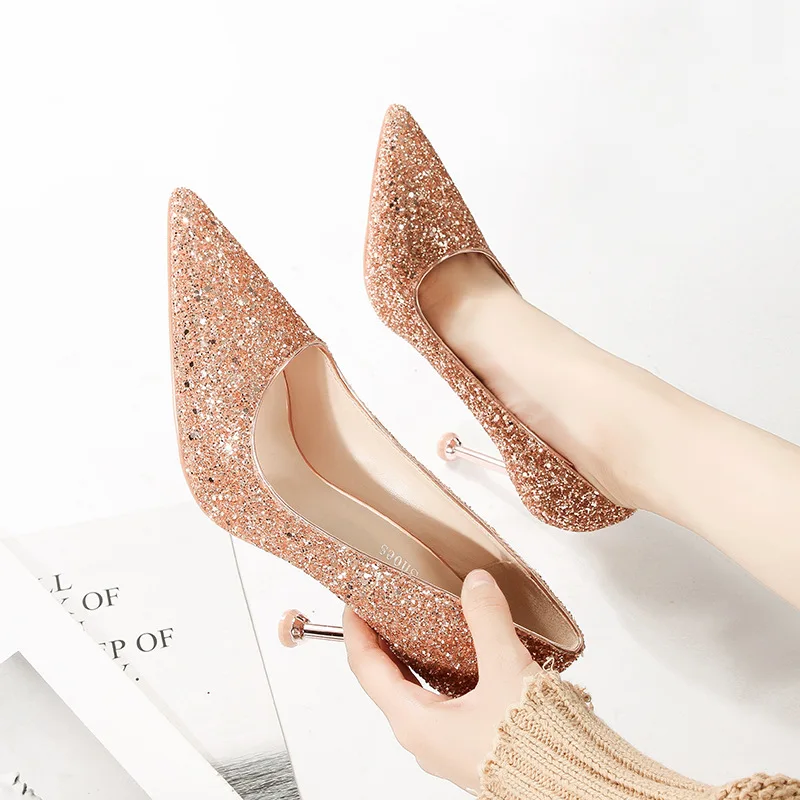 Pointed Stiletto Shallow Mouth High Heels Nightclub Slim Sequins Women's Shoes Banquet Women's Shoes
Pointed Stiletto Shallow Mouth High Heels Nightclub Slim Sequins Women's Shoes Banquet Women's Shoes
