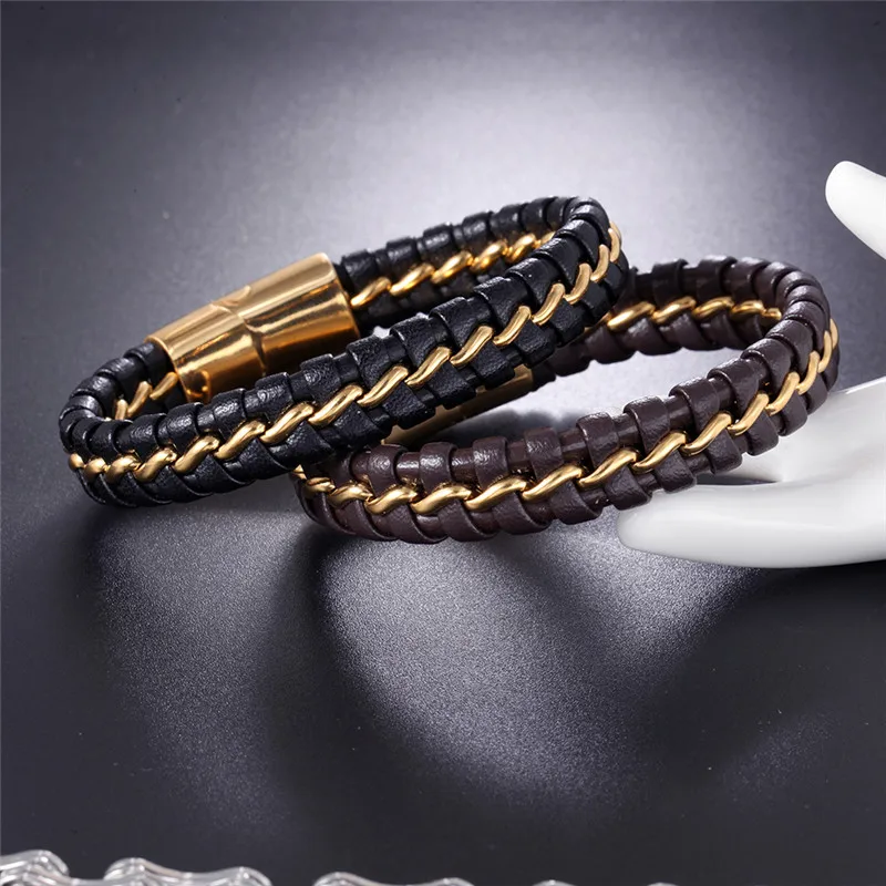 Punk Male JewelryMen Brown Braided Leather Bracelet Stainless Steel Magnetic Clasp Fashion Bangles
Punk Male JewelryMen Brown Braided Leather Bracelet Stainless Steel Magnetic Clasp Fashion Bangles