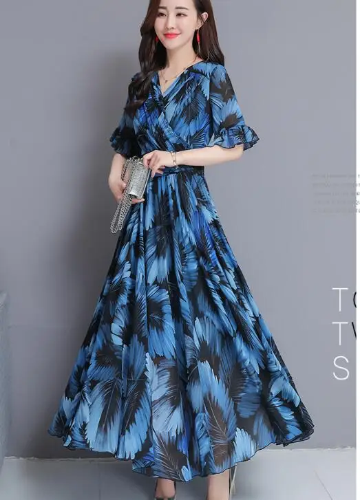 2019 Summer New Arrival Bohemian Style V Collar Short Sleeve Flower Printed Woman Chiffon Long Dress
2019 Summer New Arrival Bohemian Style V Collar Short Sleeve Flower Printed Woman Chiffon Long Dress
