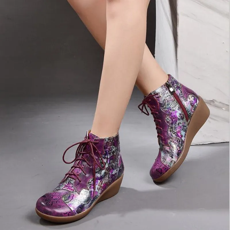 Casual wedge women's boots Large size leather printed ankle boots booties Autumn and winter mid heel women's Shoes damski boty
Casual wedge women's boots Large size leather printed ankle boots booties Autumn and winter mid heel women's Shoes damski boty