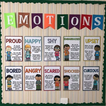 

10Pcs/Set Emotions English Teaching Aids A4 Cards Classroom Wall Decoration Bilingual Kindergarten Educational Toys For Children