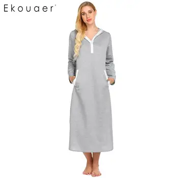 Ekouaer Sleepwear Long Nightgown Women Hooded Night Dress Solid Loose Long Sleeve Contrast Pocket Button Nightdress Sleepshirts
Ekouaer Sleepwear Long Nightgown Women Hooded Night Dress Solid Loose Long Sleeve Contrast Pocket Button Nightdress Sleepshirts