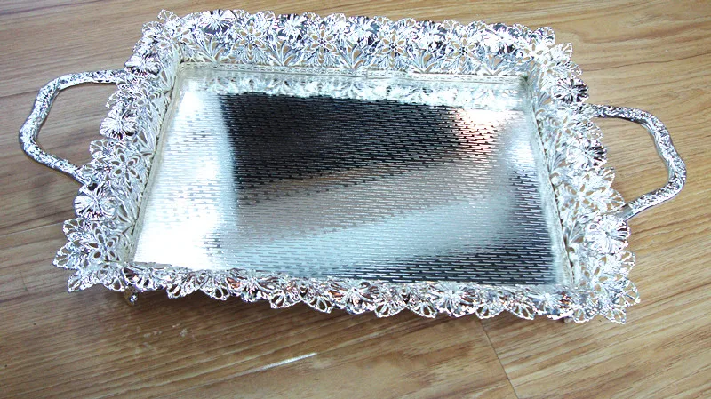 Image Zinc alloy iron hand polished silver cotton stitching tray, high end silver tray, European Fresh Fruit Platter