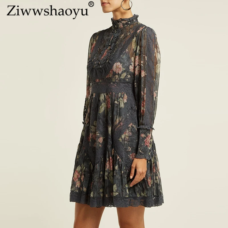 Ziwwshaoyu Sexy See Through 100%silk dresses Bohemian Stand Print Lace edge Elegant dress 2019 spring and summer new women
Ziwwshaoyu Sexy See Through 100%silk dresses Bohemian Stand Print Lace edge Elegant dress 2019 spring and summer new women