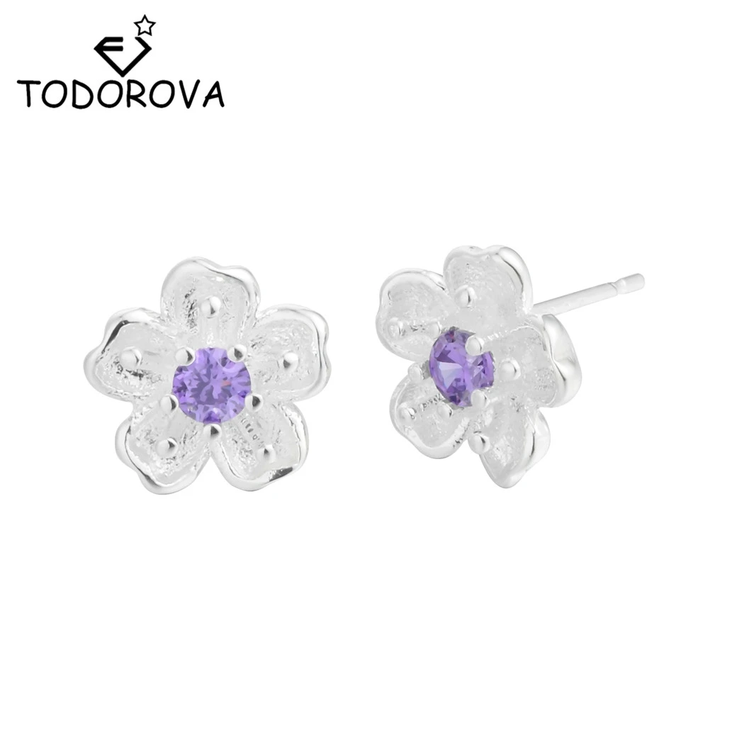 Todorova Romantic Silver Cherry Blossom Flower Stud Earrings Pink Purple CZ Crystal Earrings for Women Fashion Jewelry
Todorova Romantic Silver Cherry Blossom Flower Stud Earrings Pink Purple CZ Crystal Earrings for Women Fashion Jewelry