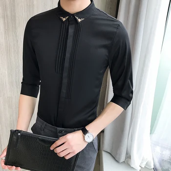 Pleated Font Men Tuxedo Shirts Vintage Solid Black White Red Blouse Male Three Quarter Sleeve Summer Casual Mens Dress Shirts
Pleated Font Men Tuxedo Shirts Vintage Solid Black White Red Blouse Male Three Quarter Sleeve Summer Casual Mens Dress Shirts