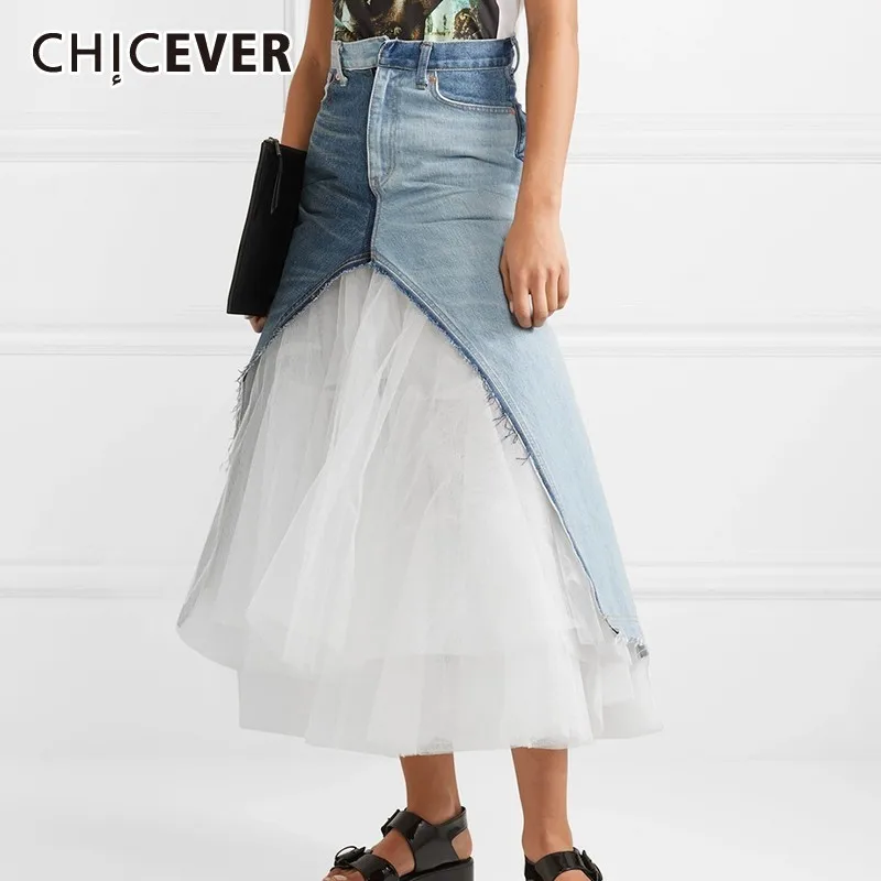 CHICEVER Casual Mesh Patchwork Skirt For Women High Waist Hit Color Denim Midi Skirts Female Fashion Clothes 2019 Summer New
CHICEVER Casual Mesh Patchwork Skirt For Women High Waist Hit Color Denim Midi Skirts Female Fashion Clothes 2019 Summer New