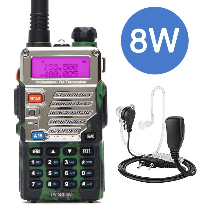 BaoFeng UV-5RE 8W Walkie Talkie Camo Dual Band UV 5RE Two-way Radio VOX Flashlight Handheld 10km Range Portable Hunting Radio
BaoFeng UV-5RE 8W Walkie Talkie Camo Dual Band UV 5RE Two-way Radio VOX Flashlight Handheld 10km Range Portable Hunting Radio