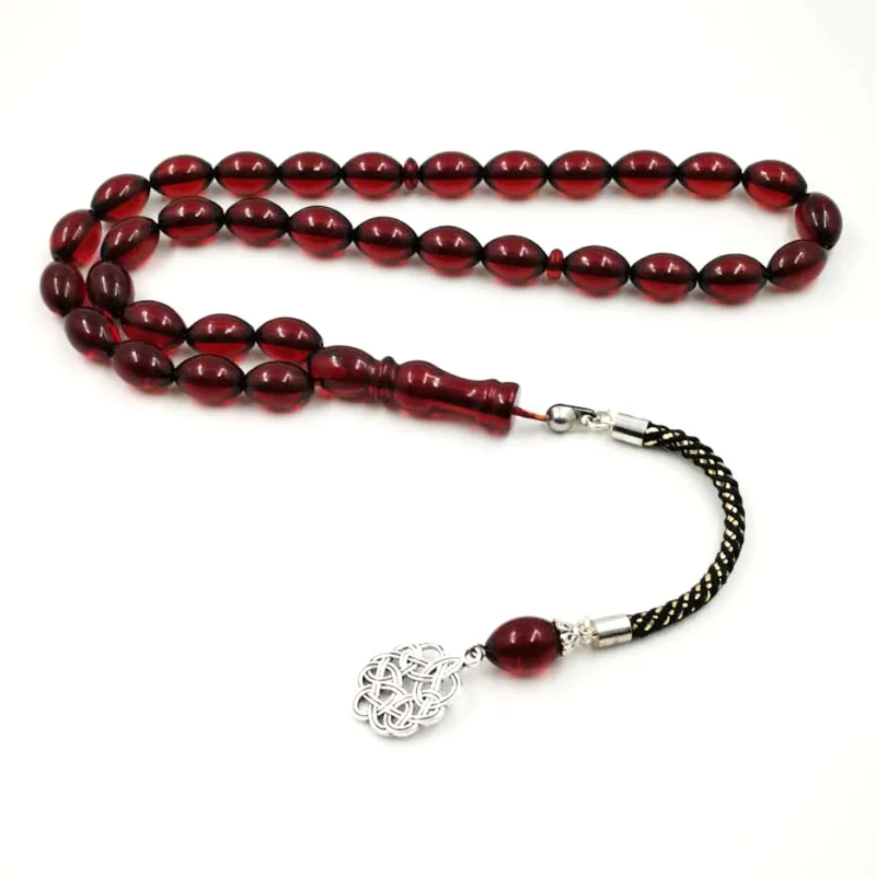 Мужской браслет из красной смолы Tasbih красный с канифольными бусинами Размеры 33