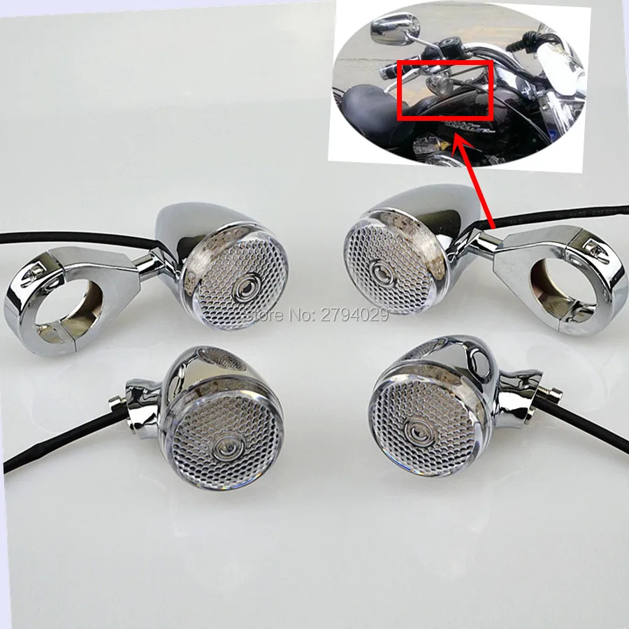 41mm Clear Lens Chrome Housing Bullet Front Rear LED Turn Signal Indicator Light Relocation Fork Clamp For Harley Custom
41mm Clear Lens Chrome Housing Bullet Front Rear LED Turn Signal Indicator Light Relocation Fork Clamp For Harley Custom