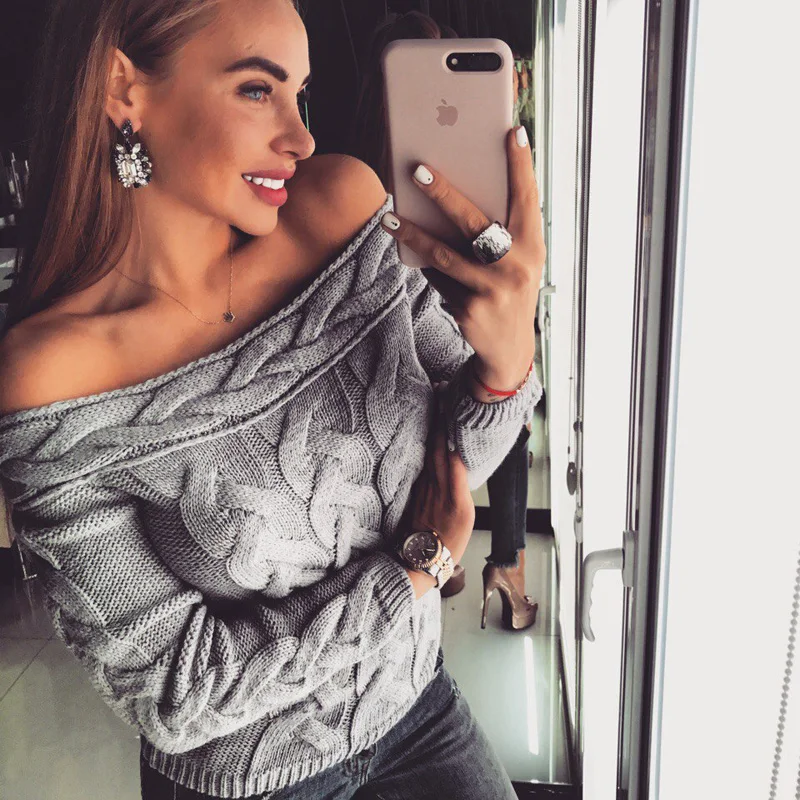 2018 New Autumn Knitted Sweater Women Sexy Off Shoulder Long Sleeve Pullover Tops Fashional Women Sweater and Pullovers
2018 New Autumn Knitted Sweater Women Sexy Off Shoulder Long Sleeve Pullover Tops Fashional Women Sweater and Pullovers