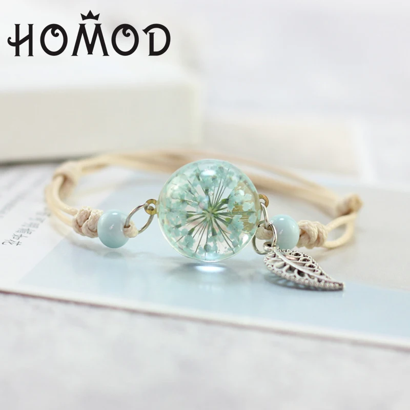 HOMOD Summer Style Glass Ball Woven Bracelet Weave Lucky Flower Bracelets Handmade Dried Flowers Glass Beads Bracelet Women Gift
HOMOD Summer Style Glass Ball Woven Bracelet Weave Lucky Flower Bracelets Handmade Dried Flowers Glass Beads Bracelet Women Gift