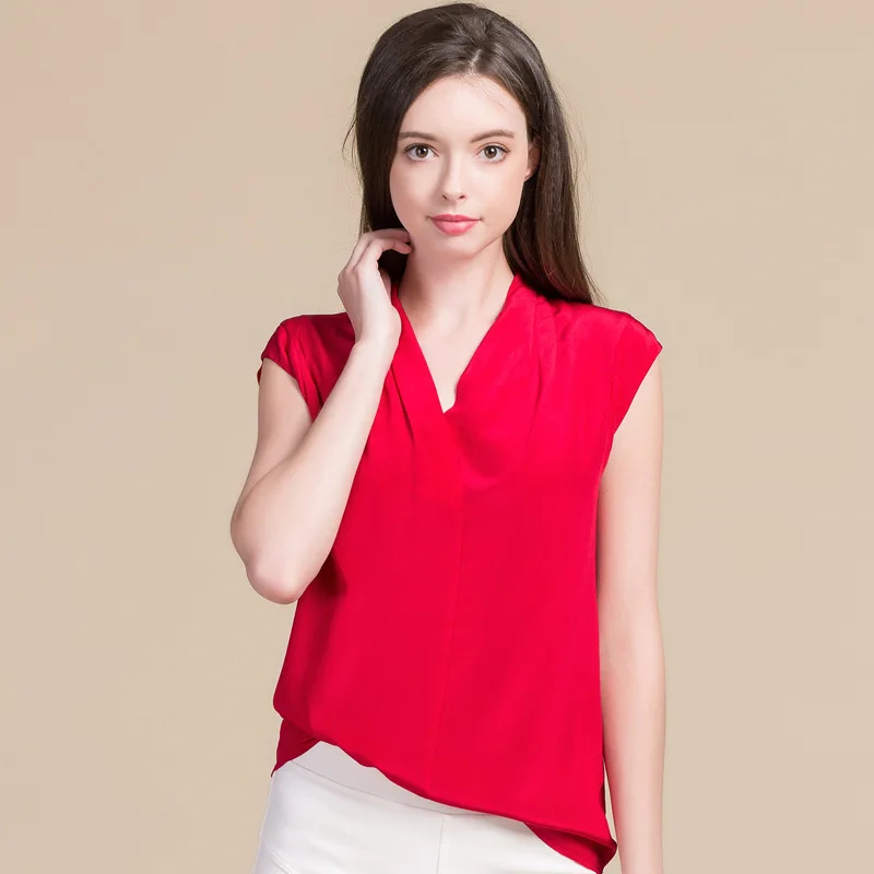Summer Women Sweet Blouses 100% Real Silk Knitted Sleeveless Shirts Comfortable Breathable V-neck Blouses 8027
Summer Women Sweet Blouses 100% Real Silk Knitted Sleeveless Shirts Comfortable Breathable V-neck Blouses 8027