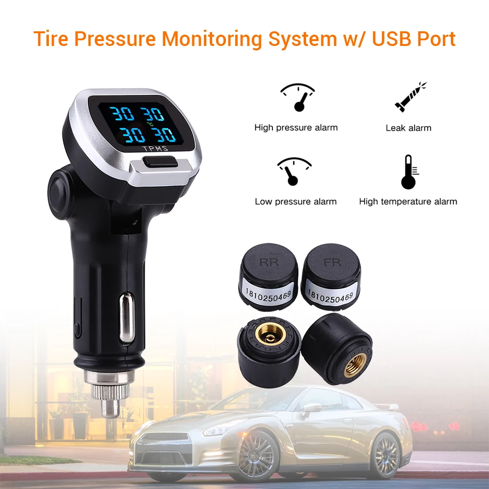12V Wireless Car LCD TPMS Tire Pressure Monitoring System With USB Port 4 Sensor Cigarette Lighter
12V Wireless Car LCD TPMS Tire Pressure Monitoring System With USB Port 4 Sensor Cigarette Lighter