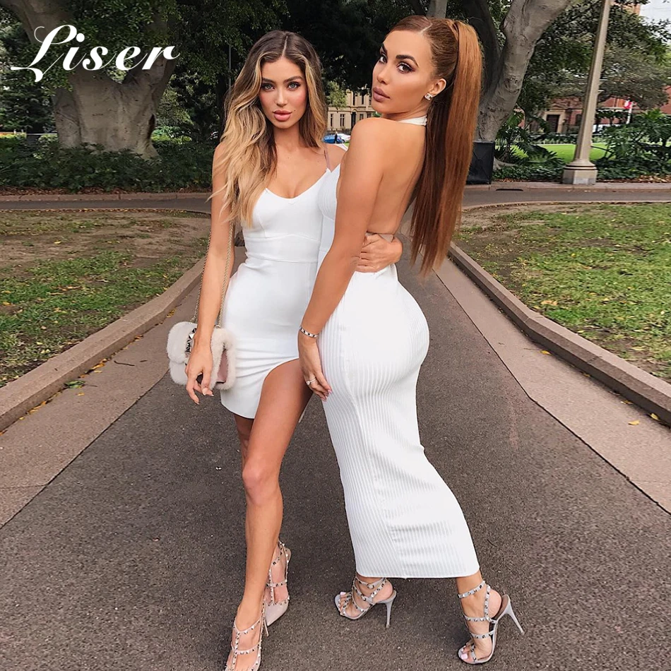Liser 2018 New Summer Women Dress V Neck Striped Bandage Sexy Bodycon Elegant Celebrity Party Black White Dresses Vestidos | Женская
