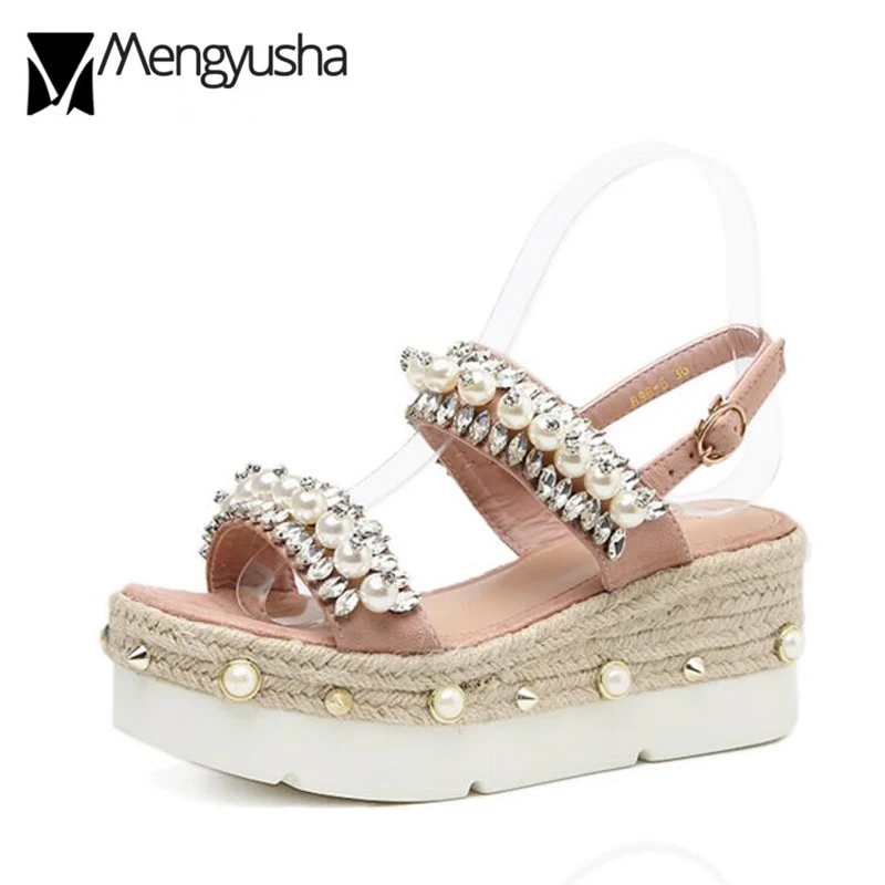 Rhinestone Sandals Women/Girls Sweet Pink Beach Sandals Platform Wedges Crystal Shoes Summer Gladiator Sandales Straw Flip Flops
Rhinestone Sandals Women/Girls Sweet Pink Beach Sandals Platform Wedges Crystal Shoes Summer Gladiator Sandales Straw Flip Flops