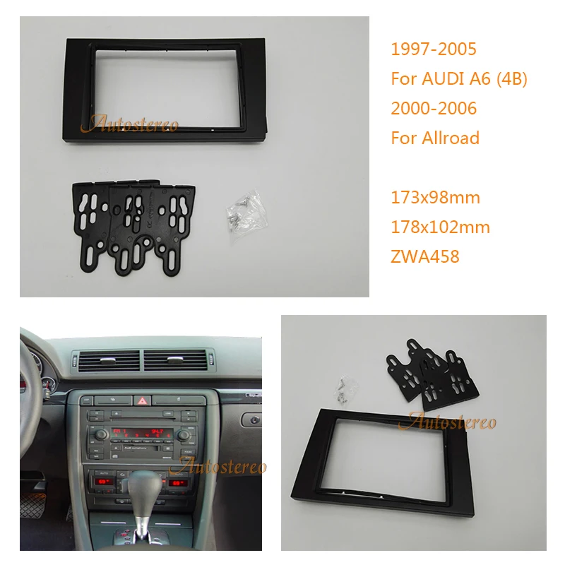 Double Din Car Radio fascia Facia for AUDI A6 (4B) 1997-2005 Allroad 2000-2006 facia frame panel dash mount kit adapter trim
Double Din Car Radio fascia Facia for AUDI A6 (4B) 1997-2005 Allroad 2000-2006 facia frame panel dash mount kit adapter trim