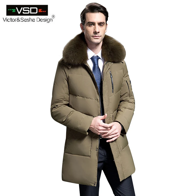 VSD Зимняя Куртка и Пальто Для Мужчин с Капюшоном Натуральным Мехом Теплая