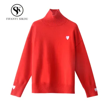 Turtleneck Sweater Women Fashion Embroidery Casual Long sleeve Tops Loose Pullovers Female Autumn Winter Knitting Warm Sweaters
Turtleneck Sweater Women Fashion Embroidery Casual Long sleeve Tops Loose Pullovers Female Autumn Winter Knitting Warm Sweaters