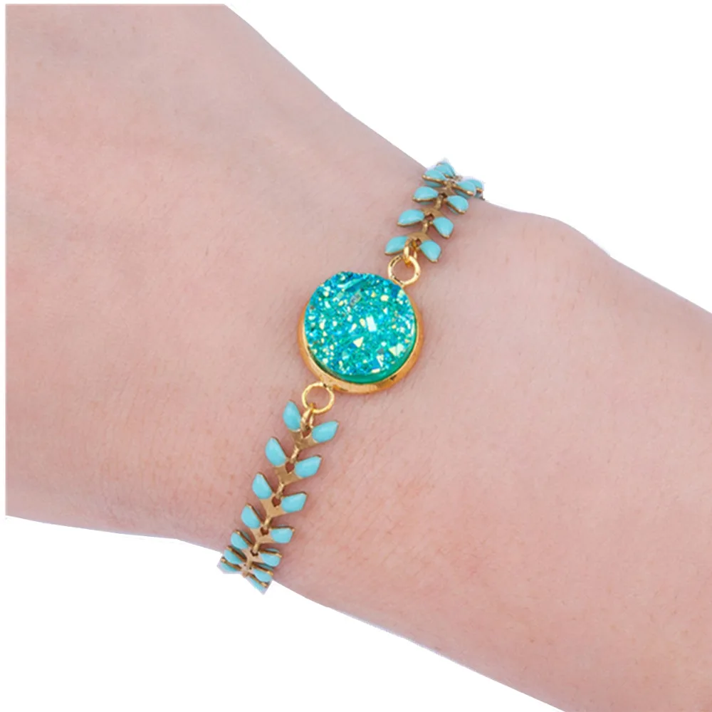 DoreenBeads Gold color Drusy Charm Bracelet Mint Green Enamel Herringbone Chain Round Resin Green AB Color Connector 15.5cm 1PC
DoreenBeads Gold color Drusy Charm Bracelet Mint Green Enamel Herringbone Chain Round Resin Green AB Color Connector 15.5cm 1PC