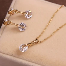 Fashion Gold Silve Color Pendants & Necklace Drop Earrings Natural Stone Cubic Zirconia Crystal Wedding Bridal Jewelry Sets Fashion Gold Silve Color Pendants & Necklace Drop Earrings Natural Stone Cubic Zirconia Crystal Wedding Bridal Jewelry Sets