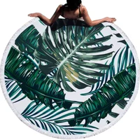Urijk Printed Tropical Leaves Flower Beach Towel Round Microfiber Beach Towels for Living Room Home Decor Boho Style Bath Towels image