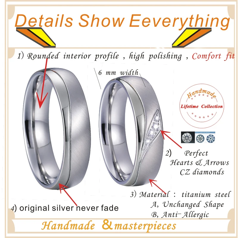 Unique sparkly CZ Zircon Promise Wedding Band Set men's Couple Rings Pair titanium jewelry women's ring Anillos Alliance Anel (5)